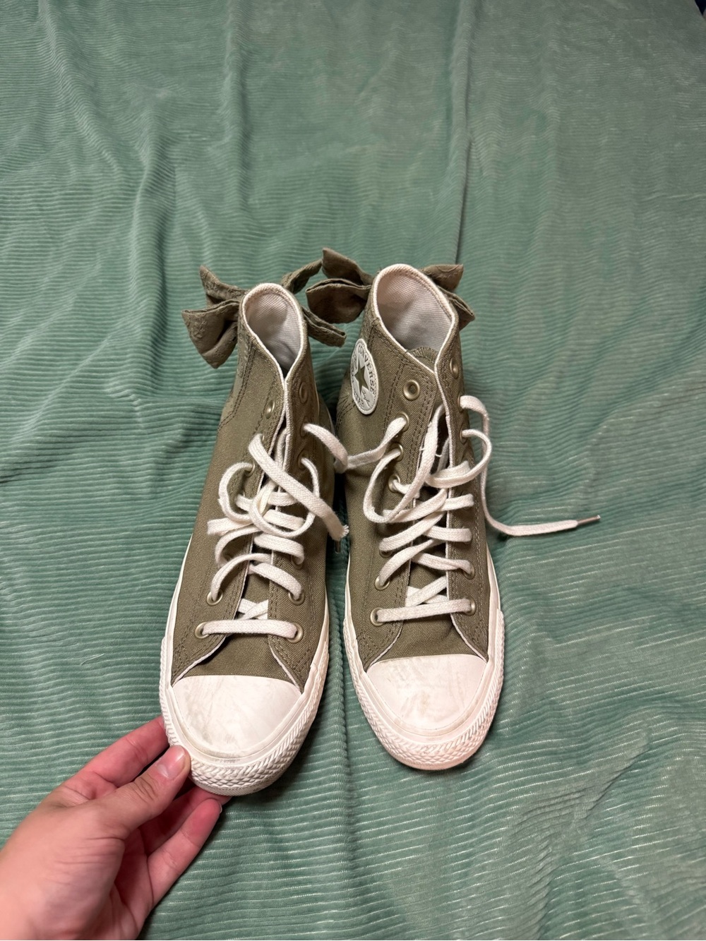 Converse Olive Green Bow High-Top Sneakers with White Accents